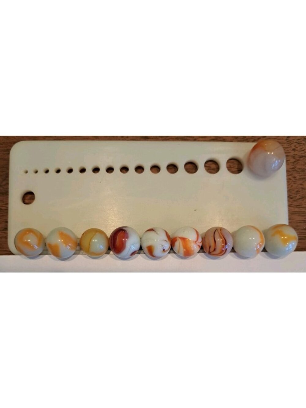 Vintage Handmade Swirl Marbles Lot Of 9 UV Reactive Orange & White Glass Collect